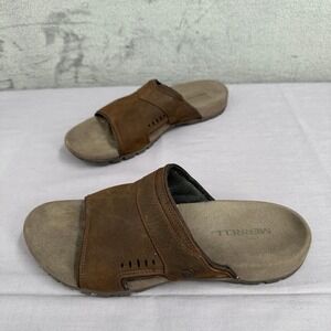 Merrell Sandspur Lee Slide Sandals Mens 8 Dark Earth Leather Boho Beach Vacation